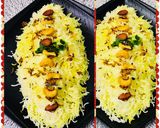 A picture of step 3 of Zafrani pulao with richness of nuts.