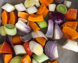 A picture of step 3 of Roast squash, leek and red onion - vegan.