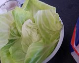 A picture of step 1 of Homemade,non mayonasse coleslaw! (in baguette).