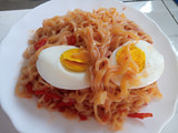 Fried Indomie with Kienyeji eggs