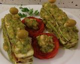 Foto del paso 12 de la receta: Timbal de calabacines y tomates asados con crema de berberechos y gambas al ajillo