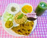 A picture of step 13 of Veg Brown Rice,bottle gourd sabji,dry urad dal,mint Raita,multigrain dal parantha,green vegjuice.