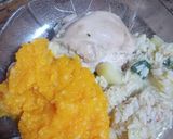 Foto del paso 3 de la receta: Pollo con puré de calabaza y revuelto de arroz y verdura