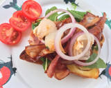 A picture of step 4 of Bacon And Onion In BBQ Sauce Open Sandwich.