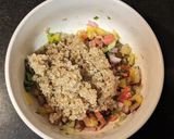 A picture of step 6 of Mexican quinoa salsa in cucumber pockets.