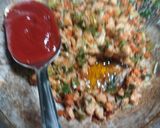 A picture of step 5 of American chopsuey with fried rice.