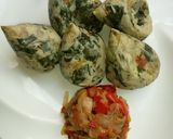 A picture of step 2 of Spinach moi moi.