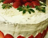 Foto langkah ke 10 dari resep Kue ulangtahun (base cake BF) topping stoberi + keju parut.