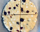 A picture of step 7 of SCONES with red berries & white chocolate chips!! 🍓🥛.