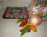 A picture of step 1 of Sausage & Peppers Sandwich!!.