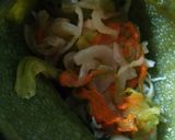 A picture of step 5 of Chiles Rellenos with Squash Blossoms.