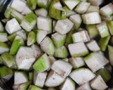 A picture of step 1 of Nendran raw banana sabji.