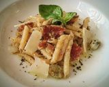Foto del paso 6 de la receta: Macarrones con habas y jamón ibérico al pesto de avellanas