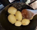 A picture of step 6 of Slow Cooked Shredded Beef. Roast Spuds and Roasted Broccoli.