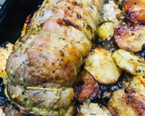 Foto del paso 6 de la receta: Solomillo de cerdo relleno con salsa de miel a la mostaza, acompañado de papas al tomillo ♥️