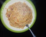 A picture of step 8 of Jollof spaghetti.