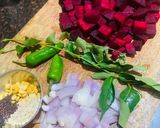 A picture of step 1 of Beet root tadka (stir fried beet root).