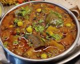 A picture of step 13 of Sole Vange Bhaji(Green Tuvar Brinjal Curry).