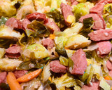 A picture of step 4 of Brussel Sprouts with Kielbasa.