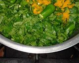 A picture of step 2 of Saag dal sarson,bathwa or palak.