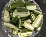 A picture of step 1 of Dahi Bhindi Masala.