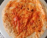 A picture of step 2 of Veggie Chapati (left over) Wrap.