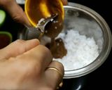 A picture of step 3 of Kaisasive chitranna / coconut mustard rice.