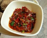 A picture of step 1 of Tofu(Awara) with hot sauce.