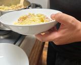 A picture of step 7 of Pasta with Cream, Ham, and Sautéed Bell Pepper (Al Dente).