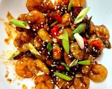 A picture of step 6 of My Chilli, Garlic Prawns in a Sauce with some tempura prawns 🥰.