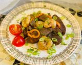 A picture of step 4 of Ostrich stew with shrimp and sage.