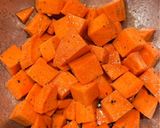 A picture of step 2 of Spiced sweet potato, puy lentil and rocket with honey and parmesan cheese.