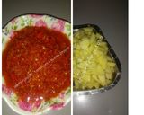 A picture of step 2 of White rice with egg and awara (tofu)sauce.