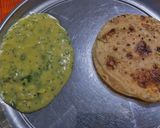 A picture of step 4 of Besan Curry with Bhakhri.