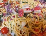 A picture of step 7 of Mediterranean Style Seafood Pasta.