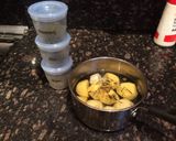 A picture of step 4 of Roast Chicken with deep fried potatoes.