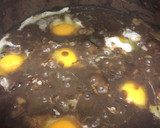 A picture of step 9 of Black bean soup with poached egg, salsa and corn tortillas.