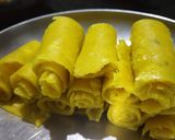 A picture of step 3 of Mungdal Khandvi roll.