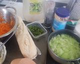 A picture of step 2 of Homemade,non mayonasse coleslaw! (in baguette).