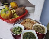 A picture of step 4 of #HBC# Jowar Panner paratha,saag,snake gaurd,banana steam subji.