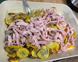 Une image de l'étape 18 de Gratin de courgettes jaunes et poivrons bicolores au jambon, mozzarella et crème de parmesan.