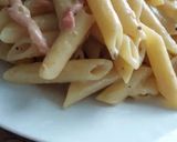 Une image de l'étape 7 de Pâtes à la crème de gorgonzola, lardons et noix.