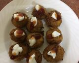 A picture of step 2 of Arancini with cheesy corn and mayo.