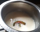 A picture of step 3 of Lilva pulao and gujarati kadhi.