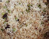 A picture of step 7 of Chicken Mattar Pualo 😍😍.