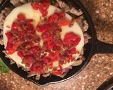 A picture of step 9 of Skillet Meat lovers Pizza for one.