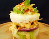 A picture of step 35 of Japanise Sushi Burger with Mutton Kebab and Kimchi Salad.