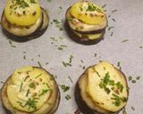 A picture of step 4 of Aubergine and potato stack with garlic and herb cheese.