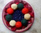 A picture of step 7 of Tricolor Nariyal Ladoo with Gulkand Stuffing.