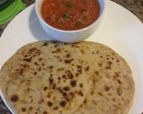 A picture of step 5 of Sattu Paratha with Tomato chutney.